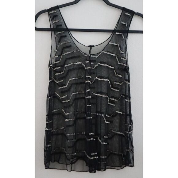 Chan Luu Women's Sz XS/Small Black Sheer Beaded Tank Top Cami - Picture 2 of 6